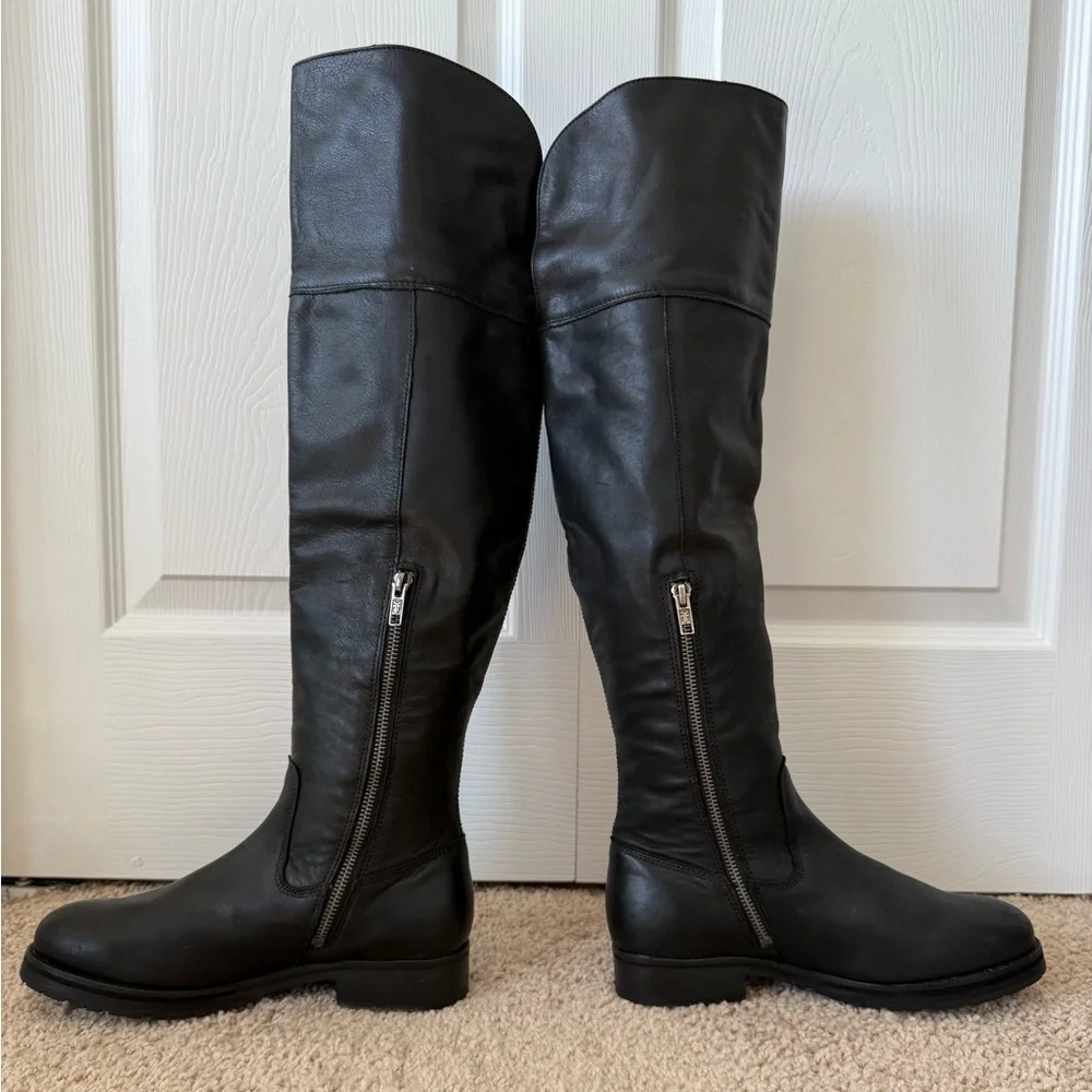 Frye Melissa Leather Over-The-Knee‎ Boots in black size 6
